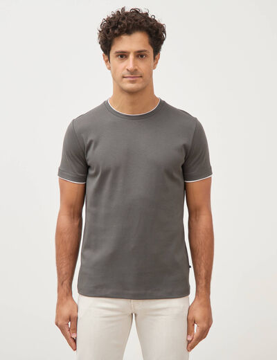 T-shirt droit col rond manches courtes vert fonc&eacute; homme