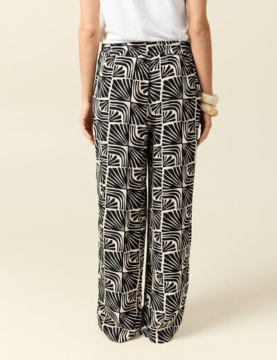 Pantalon large taille haute fluide creme femme