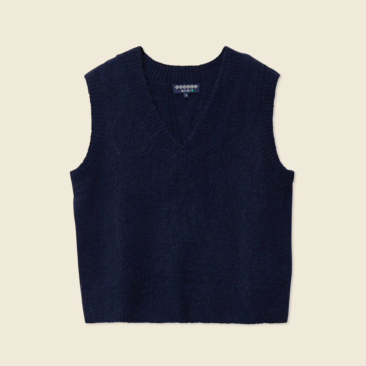 Pull sans manches col en V bleu marine femme