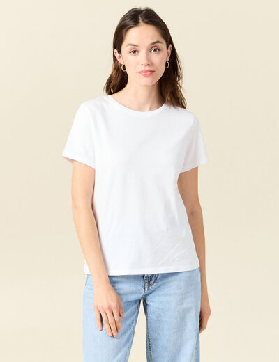 T-shirt cintr&eacute; col rond manches courtes blanc femme