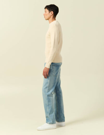 Pull col rond manches longues sable homme