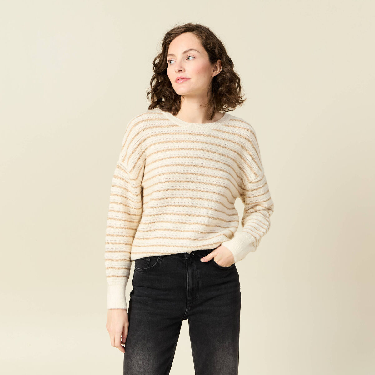 Pull manches longues ecru femme