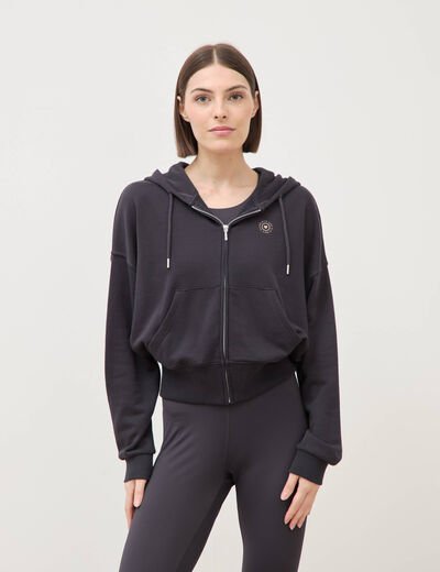 Sweat boyfriend &agrave; capuche gris fonc&eacute; femme