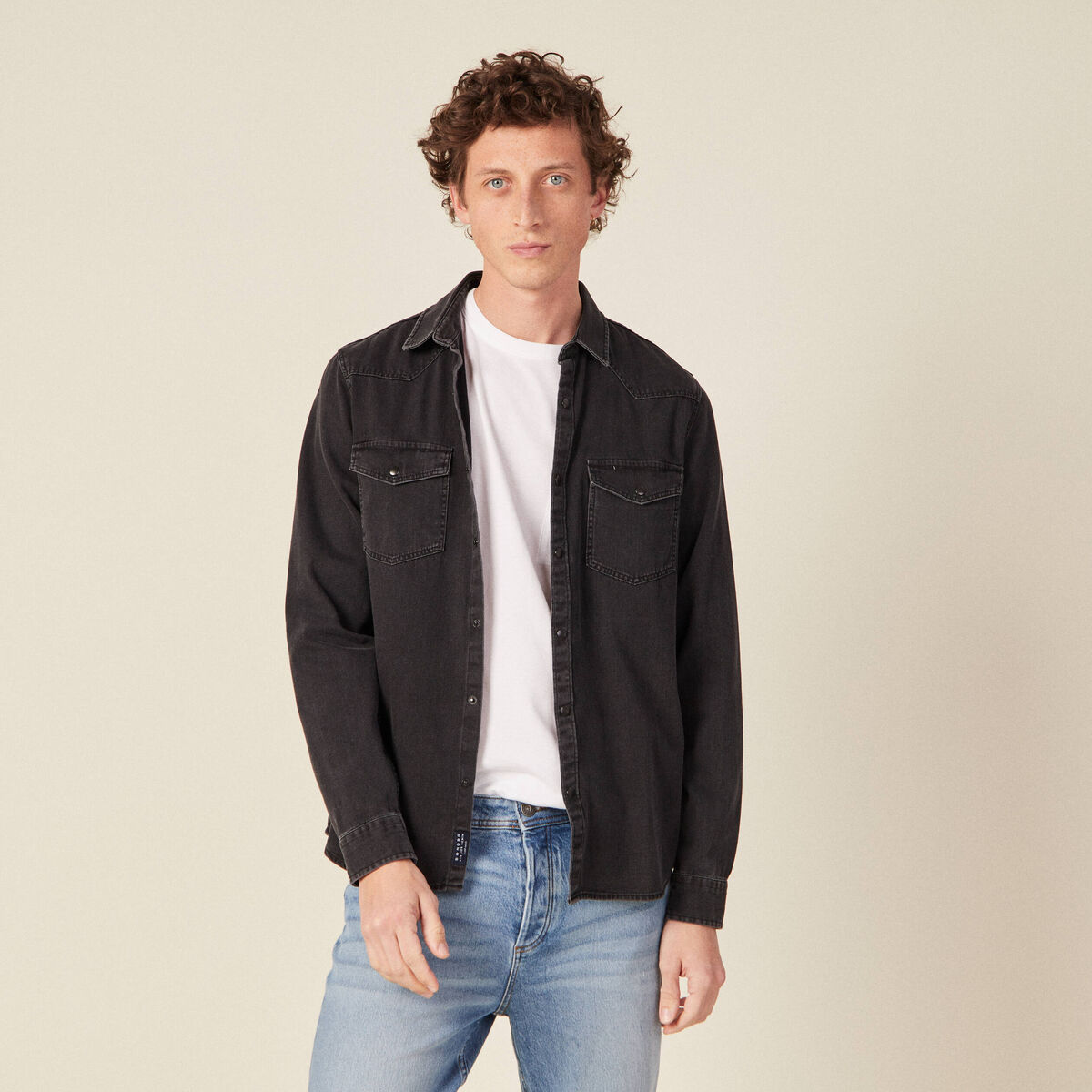 Chemise manches longues jean denim noir homme