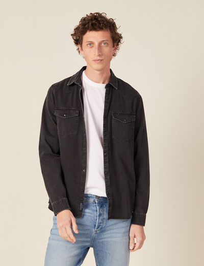 Chemise manches longues jean denim noir homme
