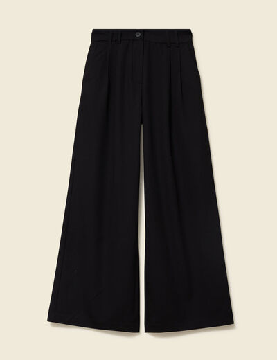 Pantalon large taille haute fluide noir femme