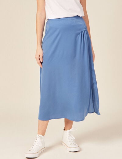 Jupe longue évasée satin bleu femme