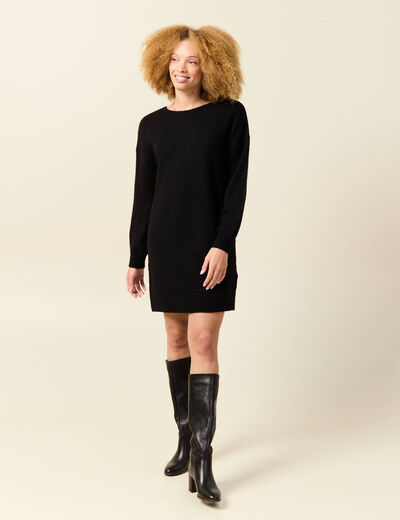 Robe pull fin manches longues noir femme
