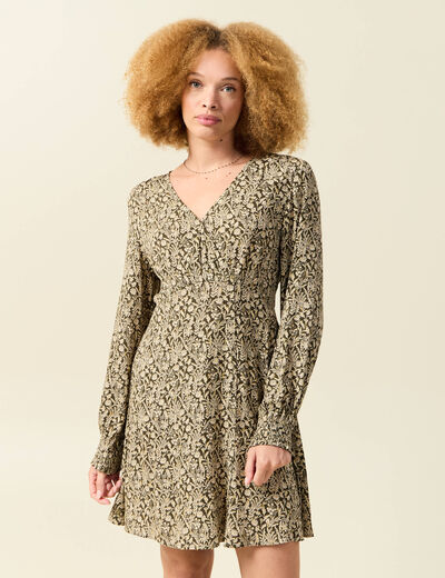 Robe manches longues vert fonc&eacute; femme