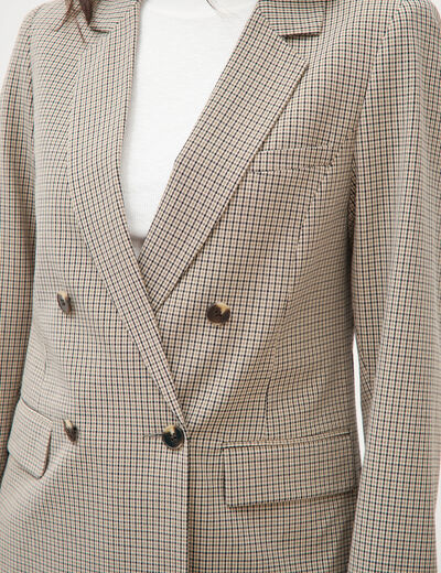 Blazer &agrave; carreaux col tailleur gris femme