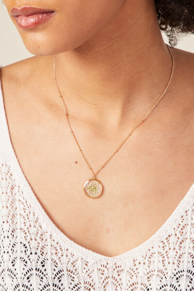 Collier avec pendentif résine couleur or femme