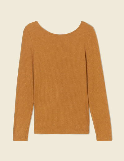 T-shirt manches longues brillant marron cognac femme