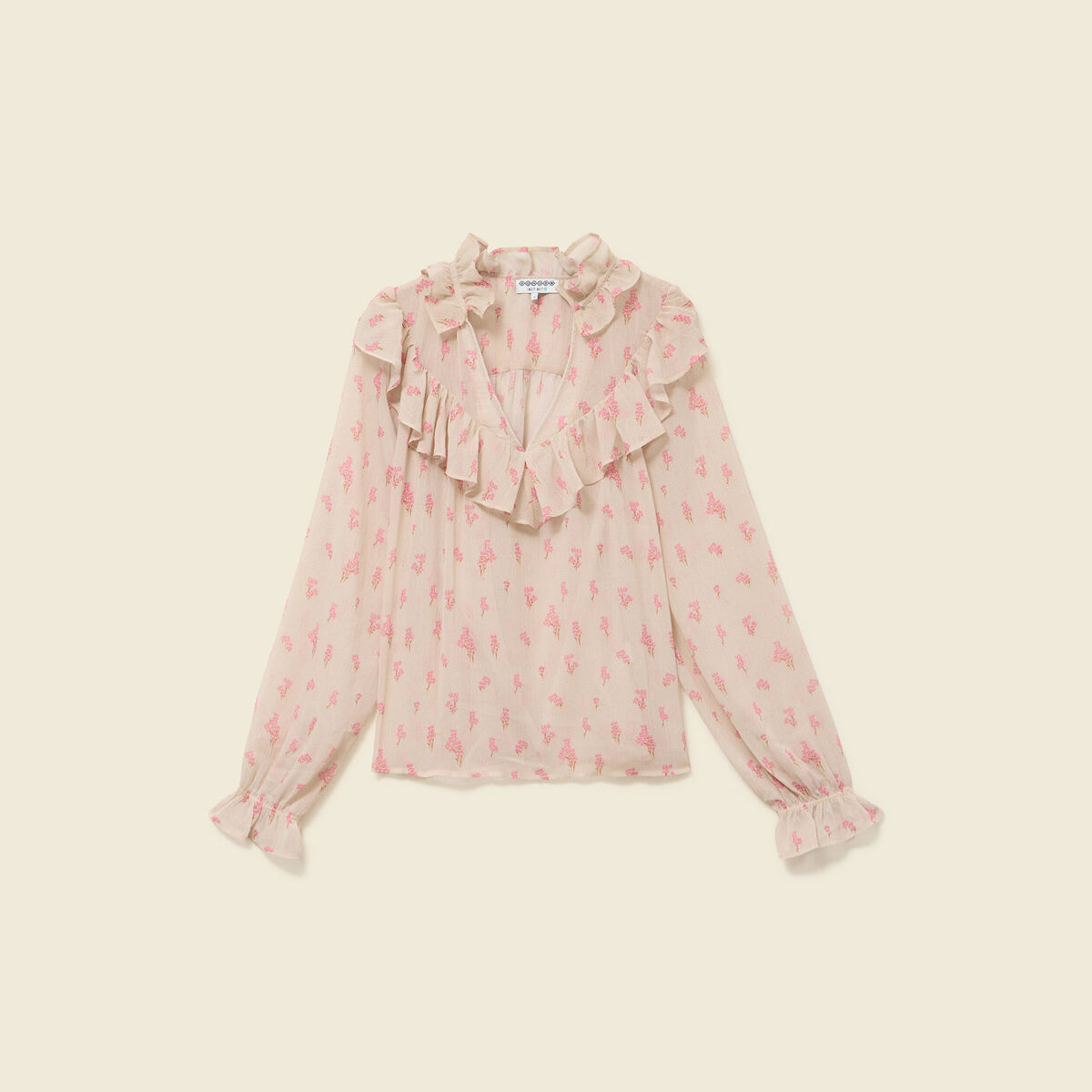 Blouse oversize col v manches longues blanc femme