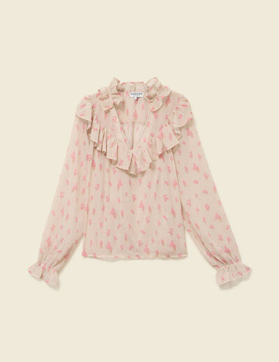 Blouse oversize col v manches longues blanc femme