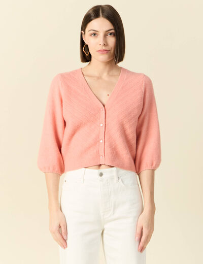 Gilet manches 3/4 rose saumon femme