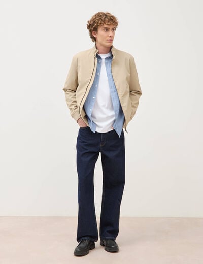 Blouson col camionneur manches longues beige homme