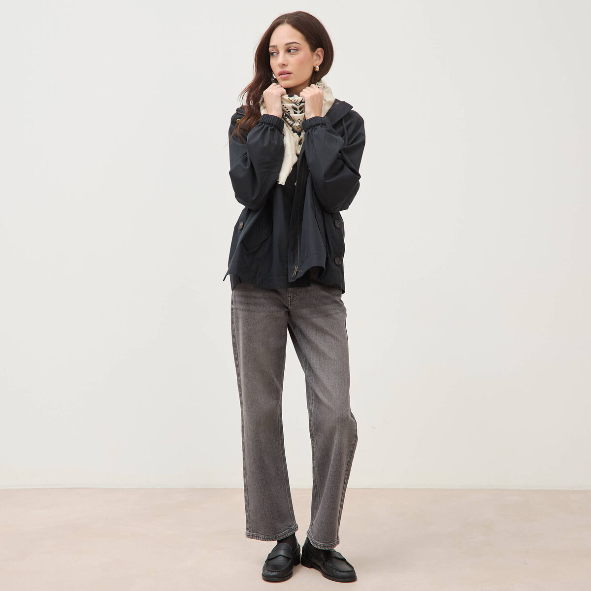 Parka oversize d&eacute;perlante &agrave; capuche noir femme
