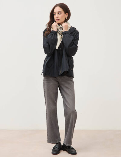 Parka oversize d&eacute;perlante &agrave; capuche noir femme