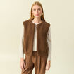 Gilet sans manches bouclette col rond marron femme