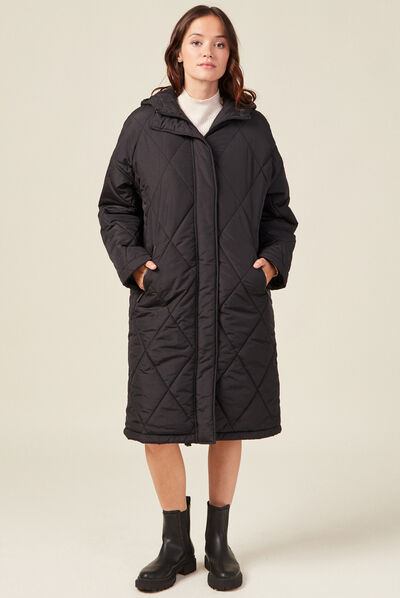 Doudoune longue à capuche noir femme