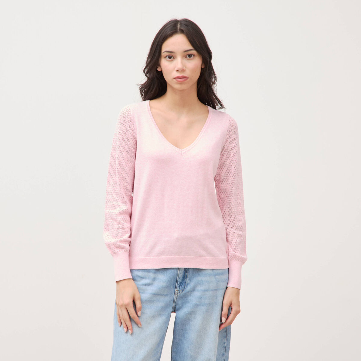 Pull manches longues rose pastel femme