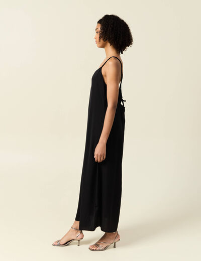 Robe longue droite satin noir femme