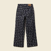 Pantalon large cropped taille haute bleu marine femme