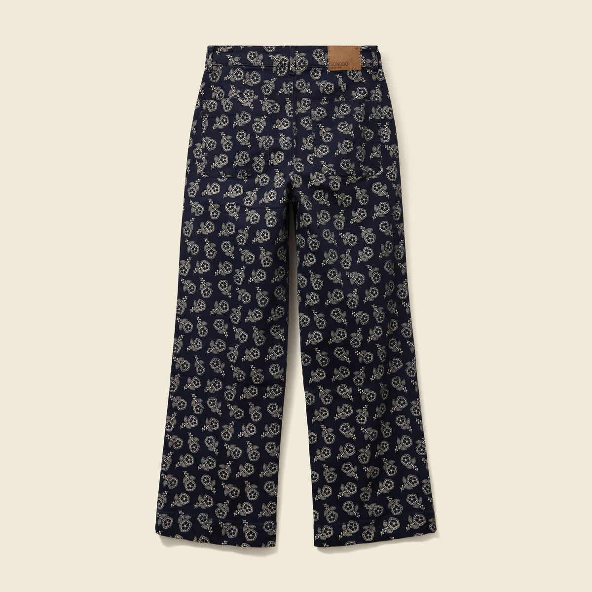 Pantalon large cropped taille haute bleu marine femme
