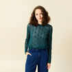 Pull ajour&eacute; manches longues col rond vert canard femme