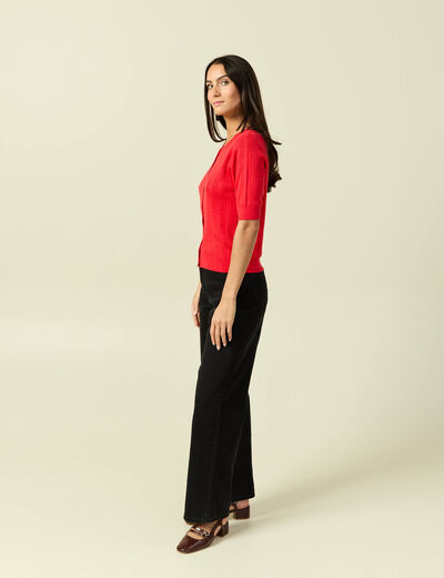 Gilet manches coude col rond rouge fonc&eacute; femme