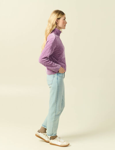 Pull col roul&eacute; manches longues mauve femme