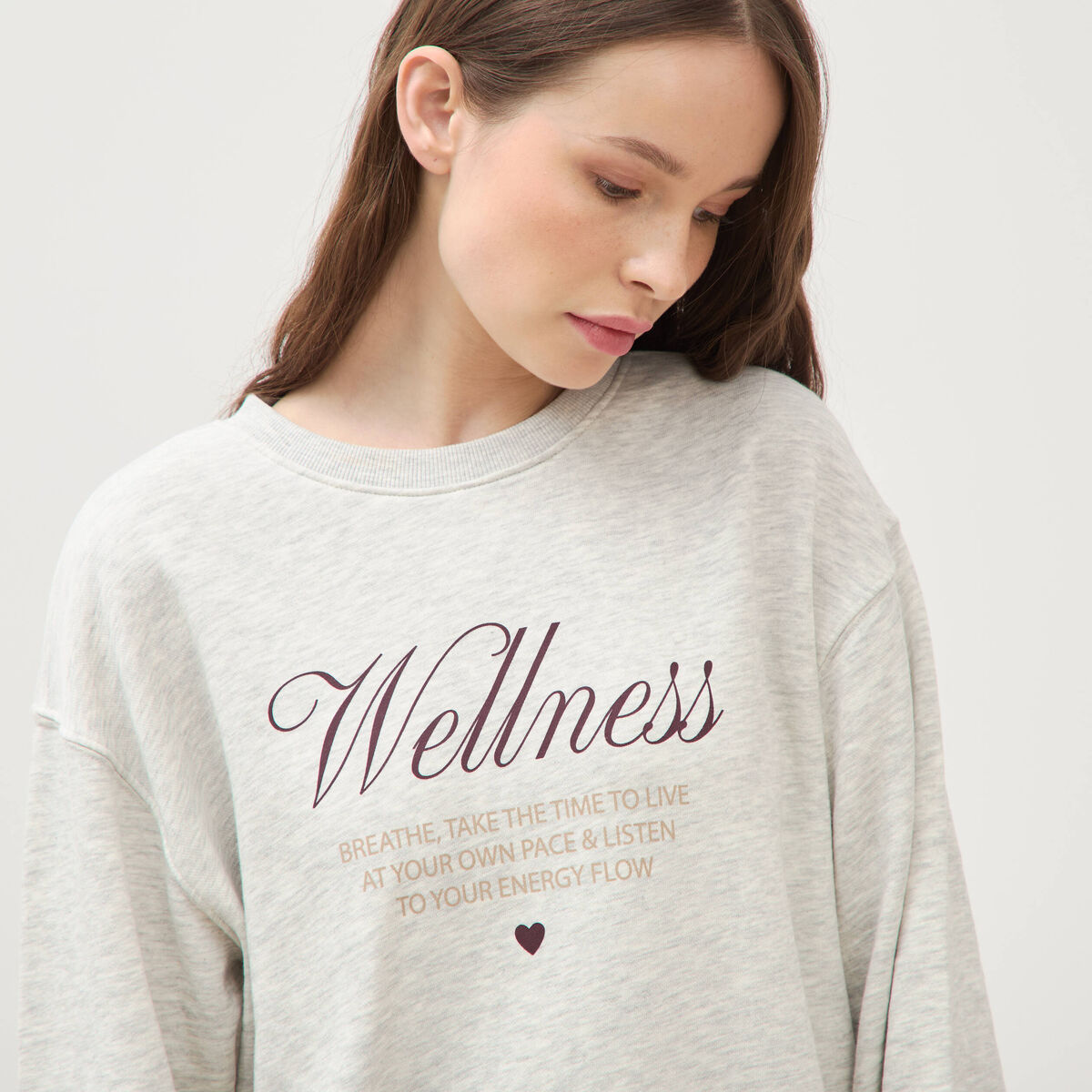 Sweat droit manches longues gris clair femme
