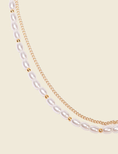 Double collier à perles blanc femme