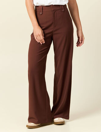 Pantalon large taille haute marron femme