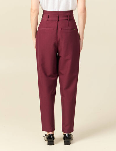Pantalon carotte taille haute bordeaux femme