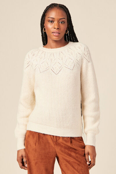 Pull manches longues creme femme