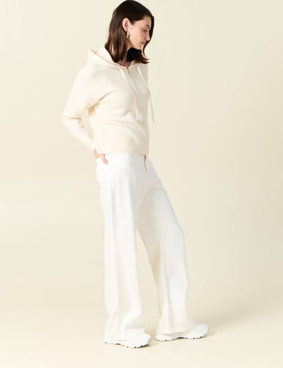 Pull &agrave; capuche zipp&eacute; creme femme