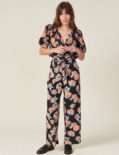 Chemise manches 3/4 noir femme