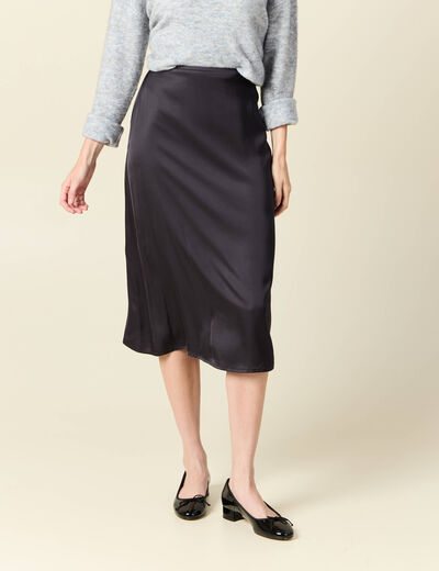 Jupe midi droite satin gris foncé femme