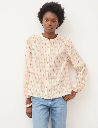 Chemise ample en coton manches longues blanc femme
