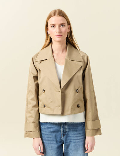 Trench court fluide beige femme