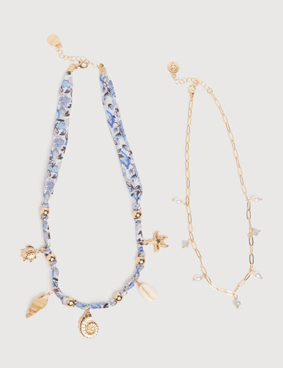 Collier avec cha&icirc;ne bleu ciel femme