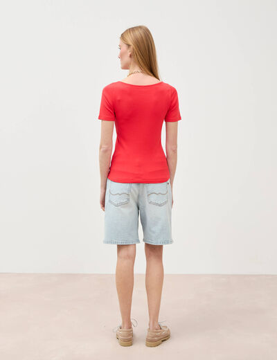 T-shirt ajust&eacute; manches courtes rouge fonc&eacute; femme