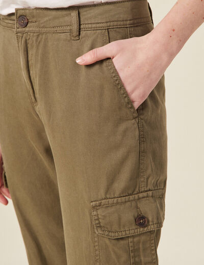 Pantalon battle 7/8&egrave;me taille standard vert kaki femme