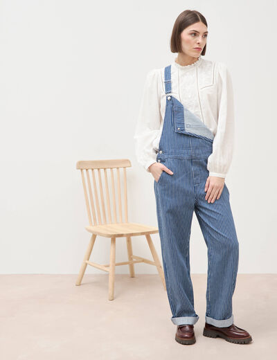 Salopette en coton aspect jeans denim stone femme