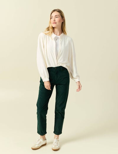 Pantalon large 7/8&egrave;me taille haute vert fonc&eacute; femme