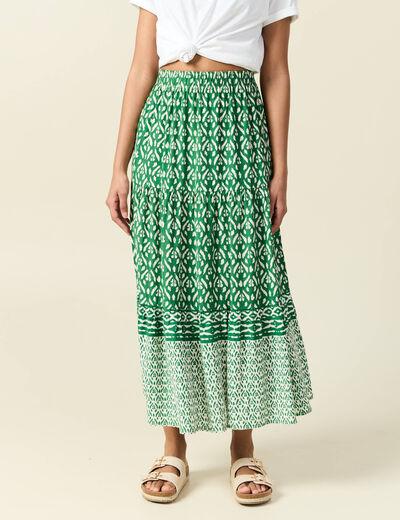 Jupe longue évasée vert femme