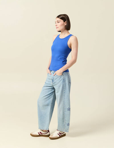 Débardeur cintré court col rond bleu electrique femme