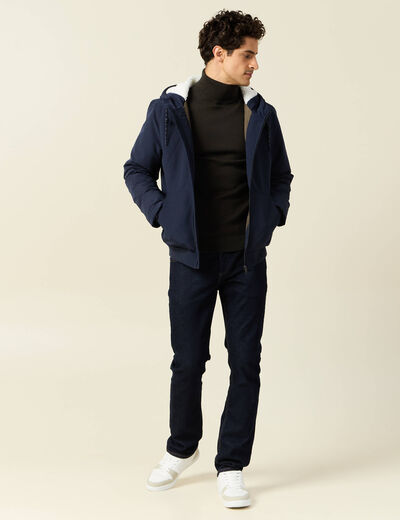 Parka courte à capuche bleu marine homme