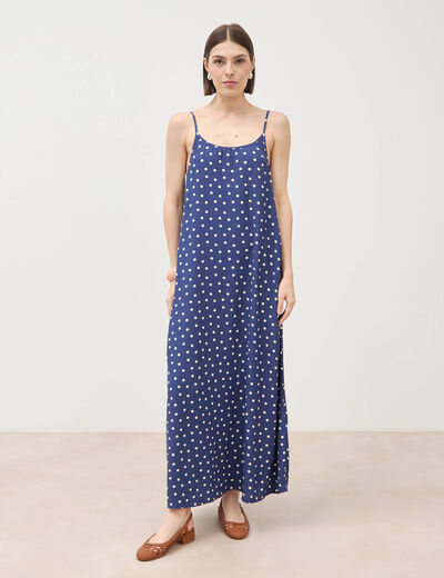 Robe longue fines bretelles col rond bleu marine femme